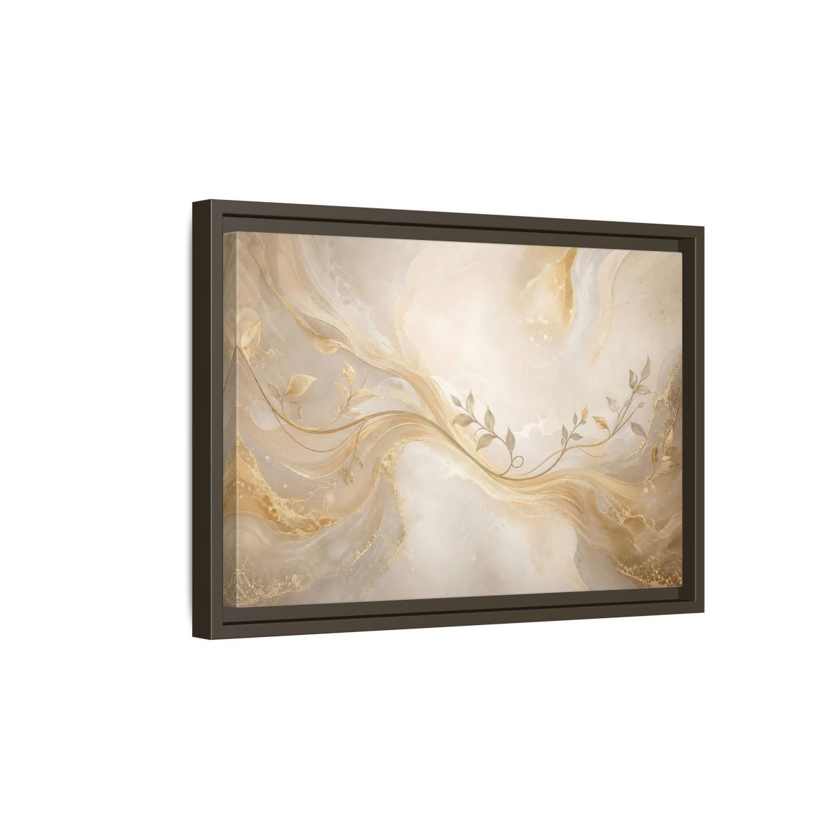 Side Mockup 5. Nature Vine Branches Gold And Beige shown as stretched canvas wall art