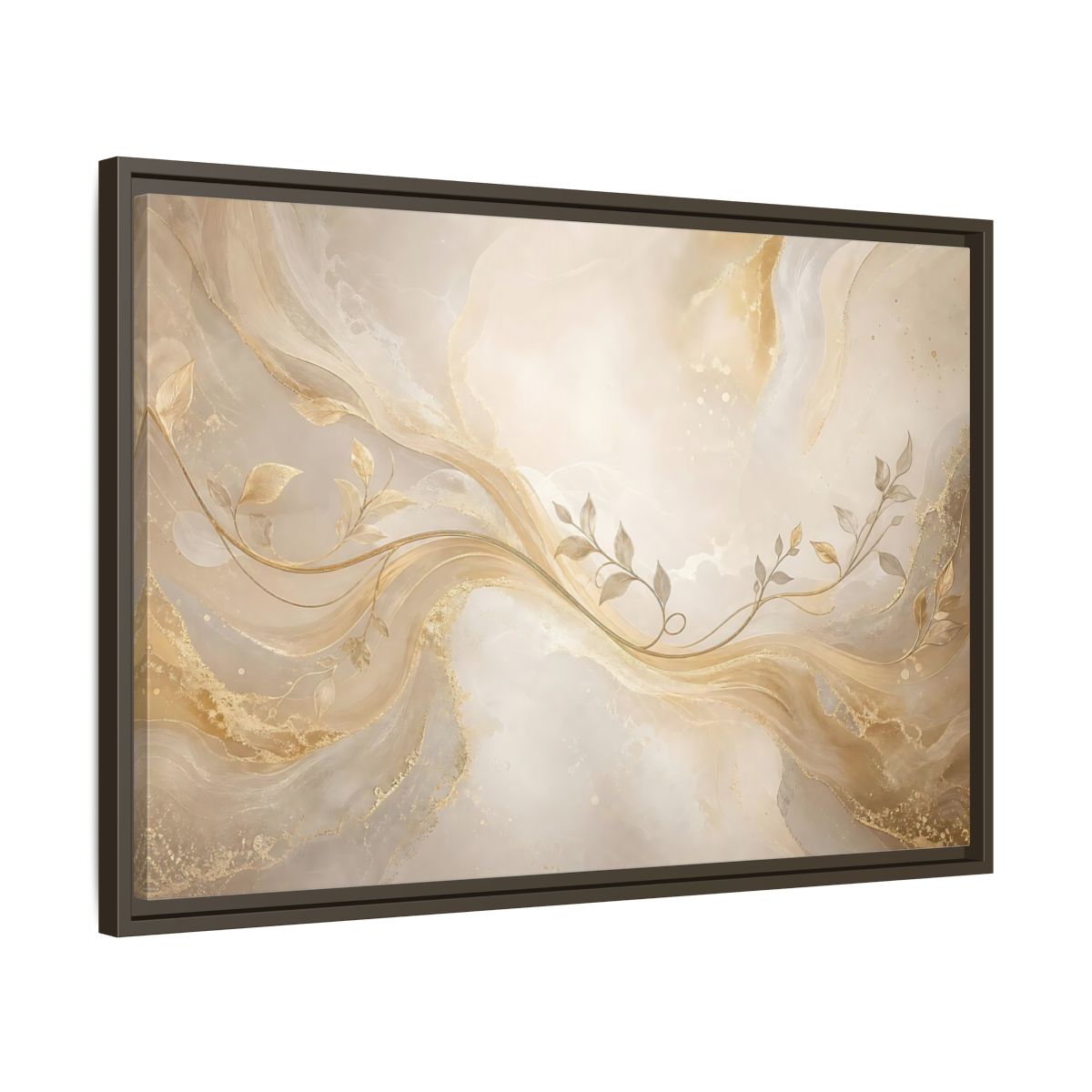 Side Mockup 11. Nature Vine Branches Gold And Beige shown as stretched canvas wall art