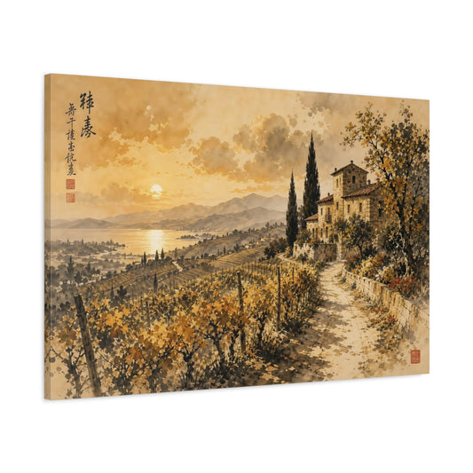 Main Mockup. Nature Vineyard Golden Landscape shown as stretched canvas wall art