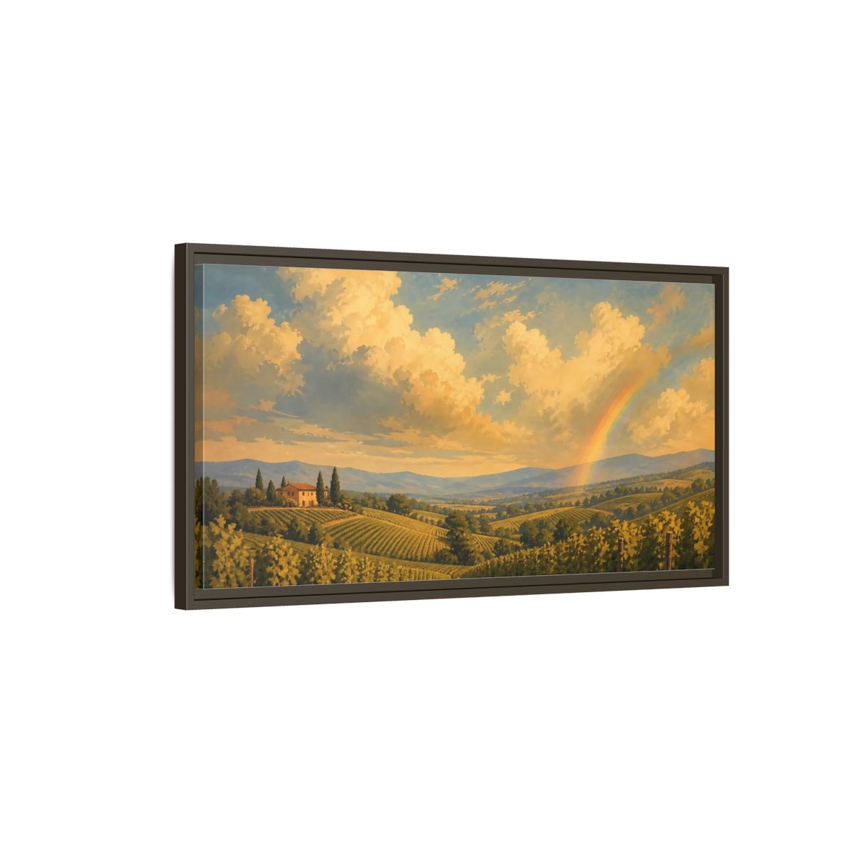 Main Mockup. Nature Vineyard Golden Sky Landscape shown as stretched canvas wall art