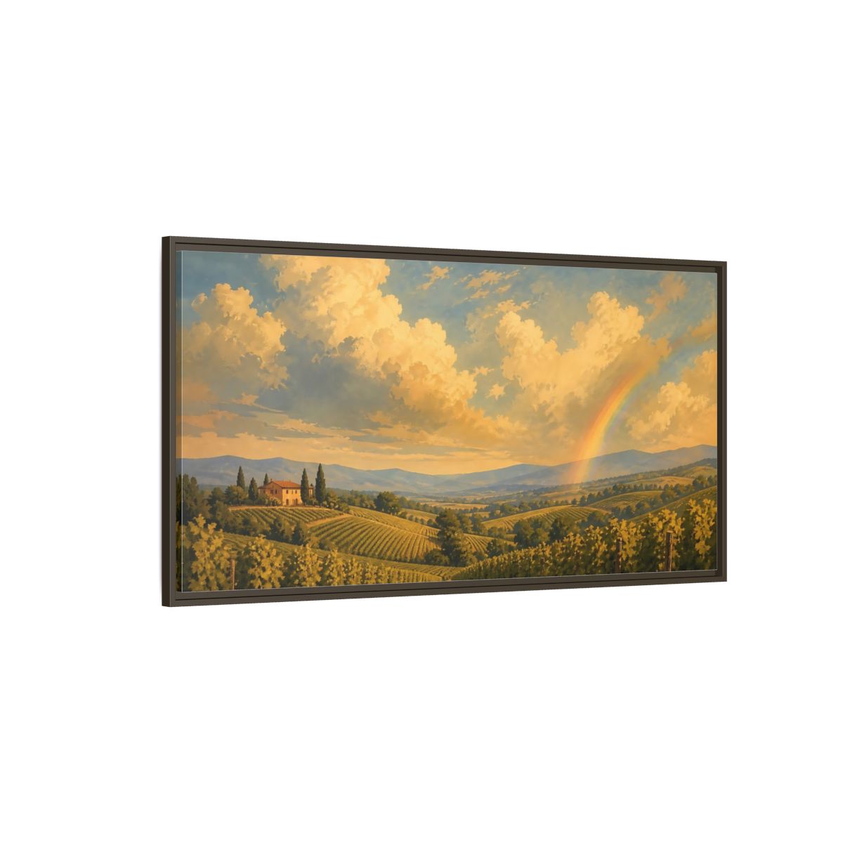 Side Mockup 4. Nature Vineyard Golden Sky Landscape shown as stretched canvas wall art