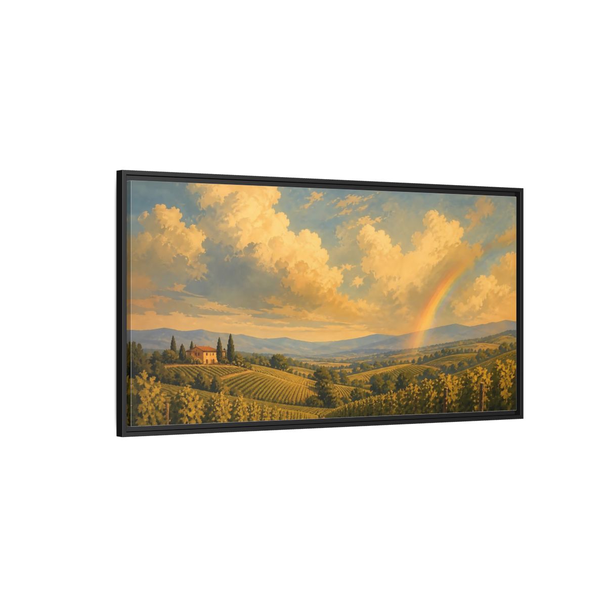 Side Mockup 5. Nature Vineyard Golden Sky Landscape shown as stretched canvas wall art
