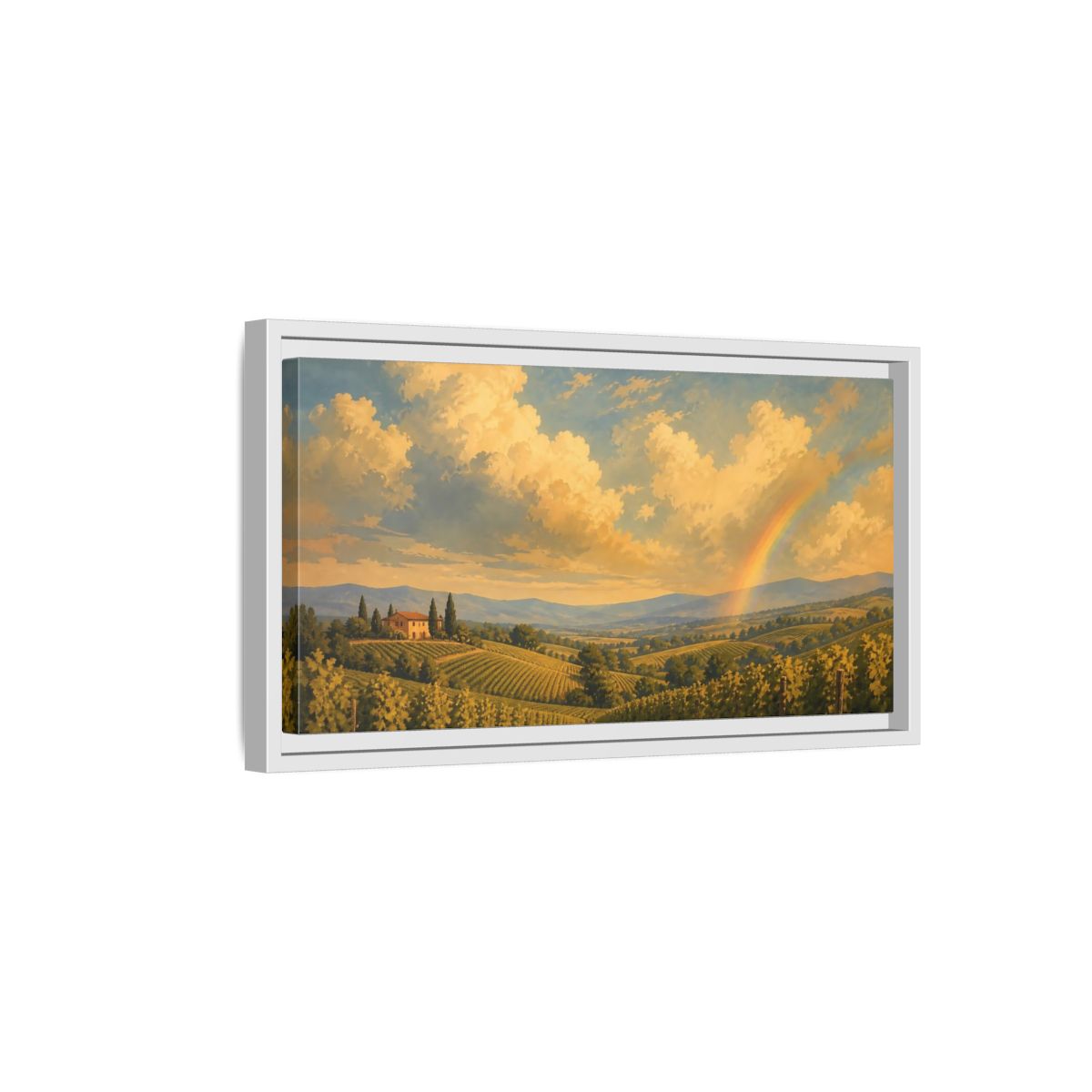 Side Mockup 6. Nature Vineyard Golden Sky Landscape shown as stretched canvas wall art