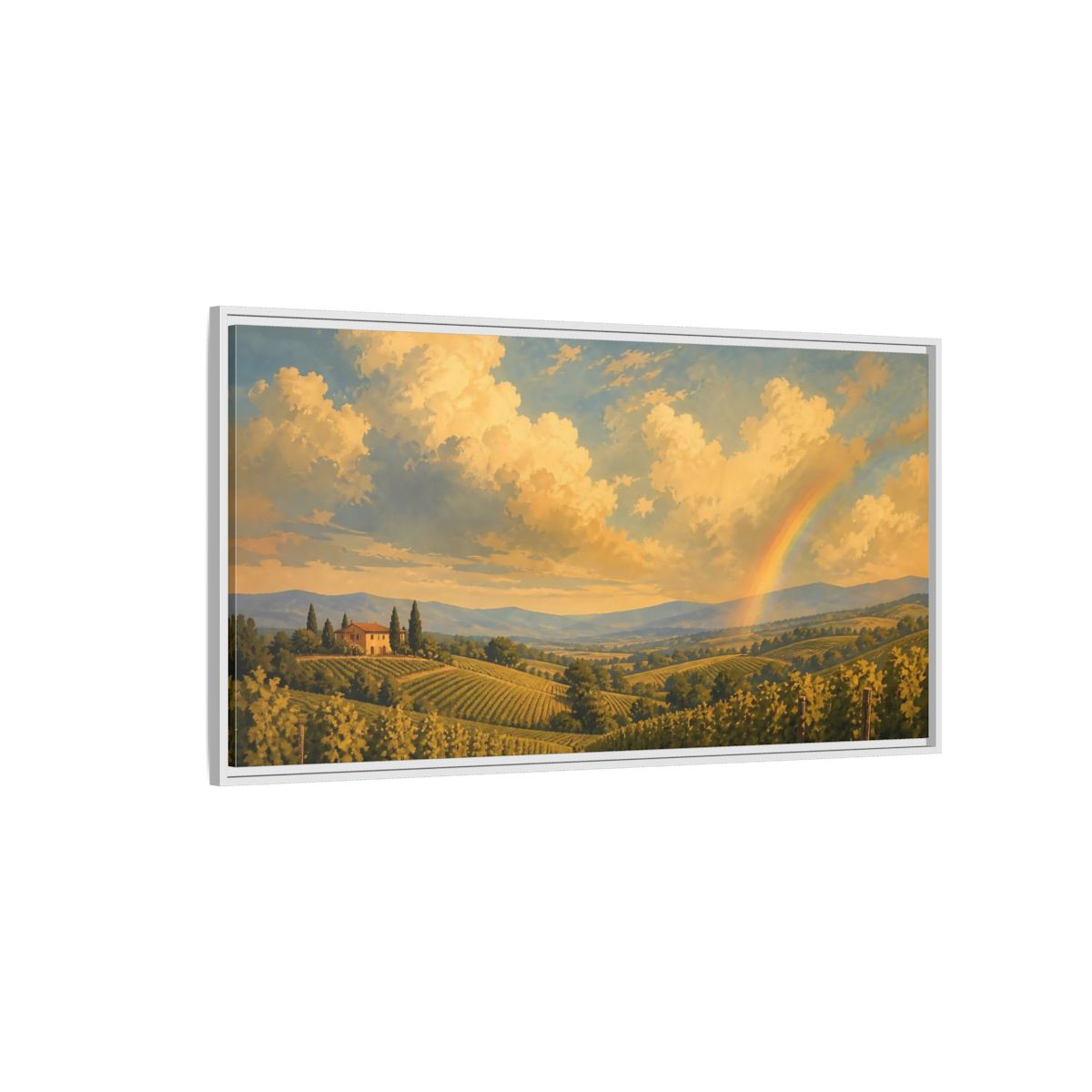 Side Mockup 3. Nature Vineyard Golden Sky Landscape shown as stretched canvas wall art