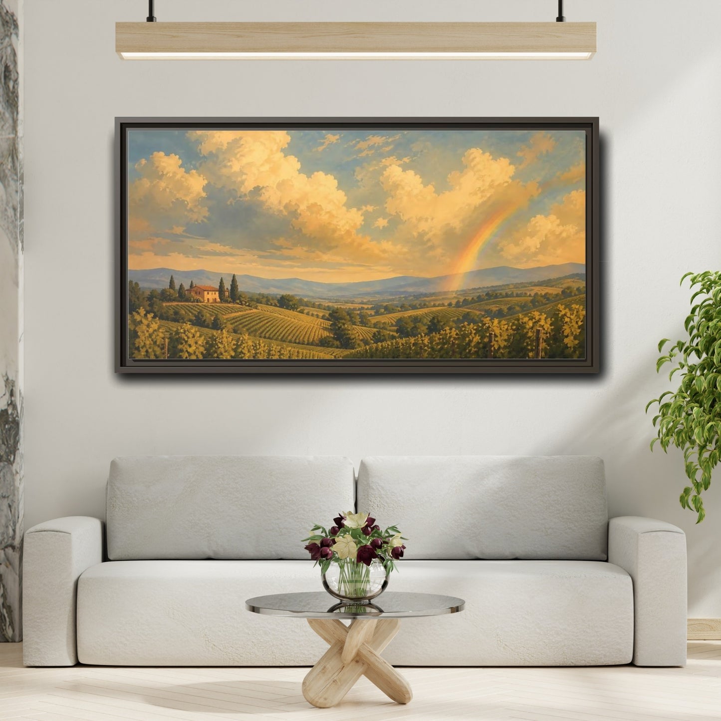 Mockup 2. Nature Vineyard Golden Sky Landscape shown as stretched canvas wall art
