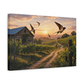Side Mockup 4. Nature Vineyard Golden Sunset Vineyard shown as stretched canvas wall art
