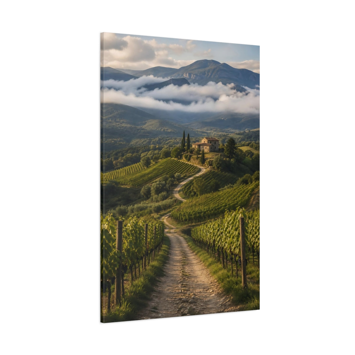 Side Mockup 1. Nature Vineyard Green Landscape shown as stretched canvas wall art