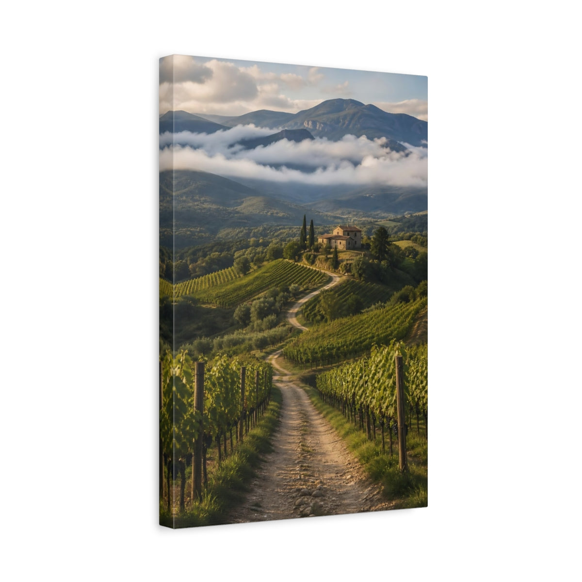 Side Mockup 4. Nature Vineyard Green Landscape shown as stretched canvas wall art