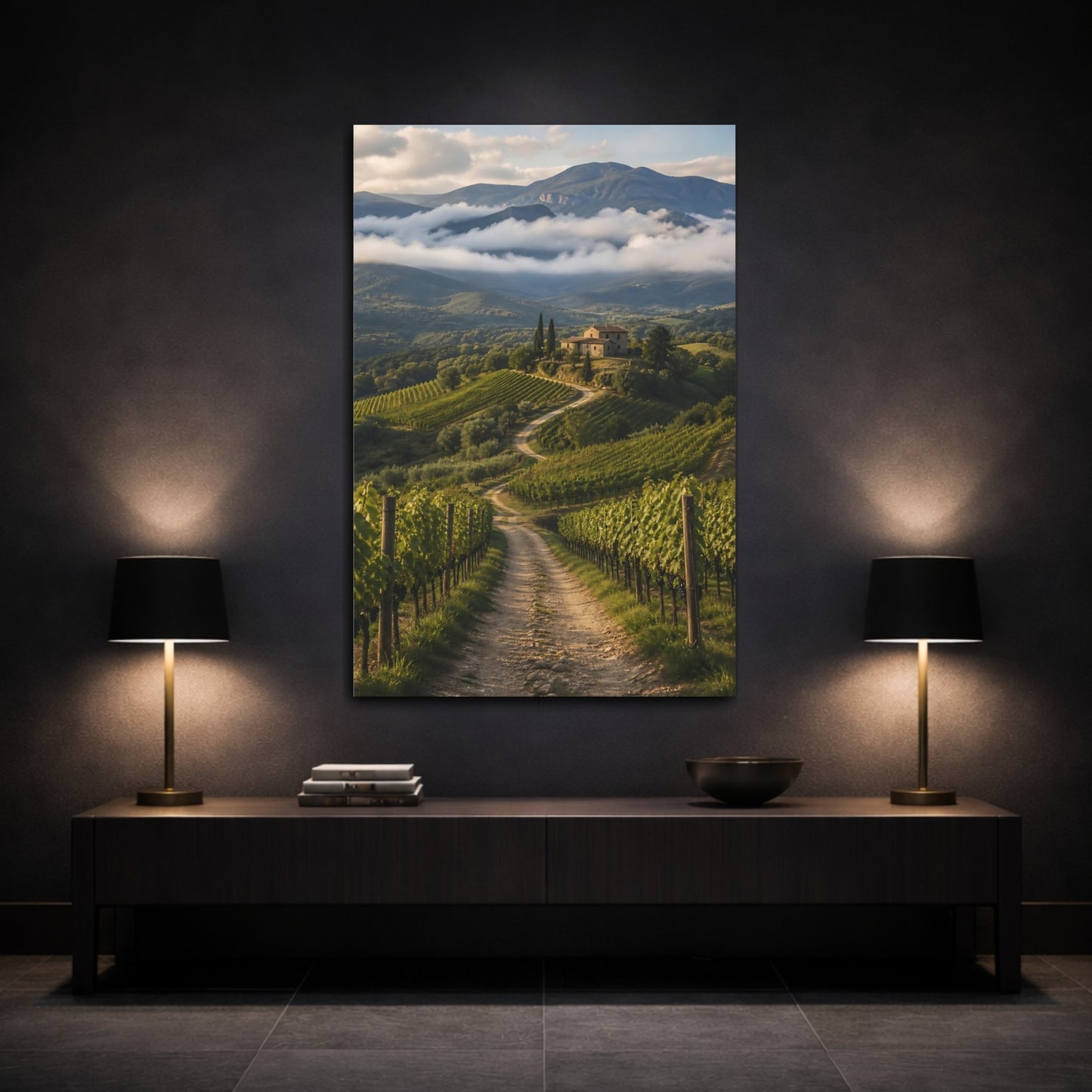 Mockup 3. Nature Vineyard Green Landscape shown as stretched canvas wall art