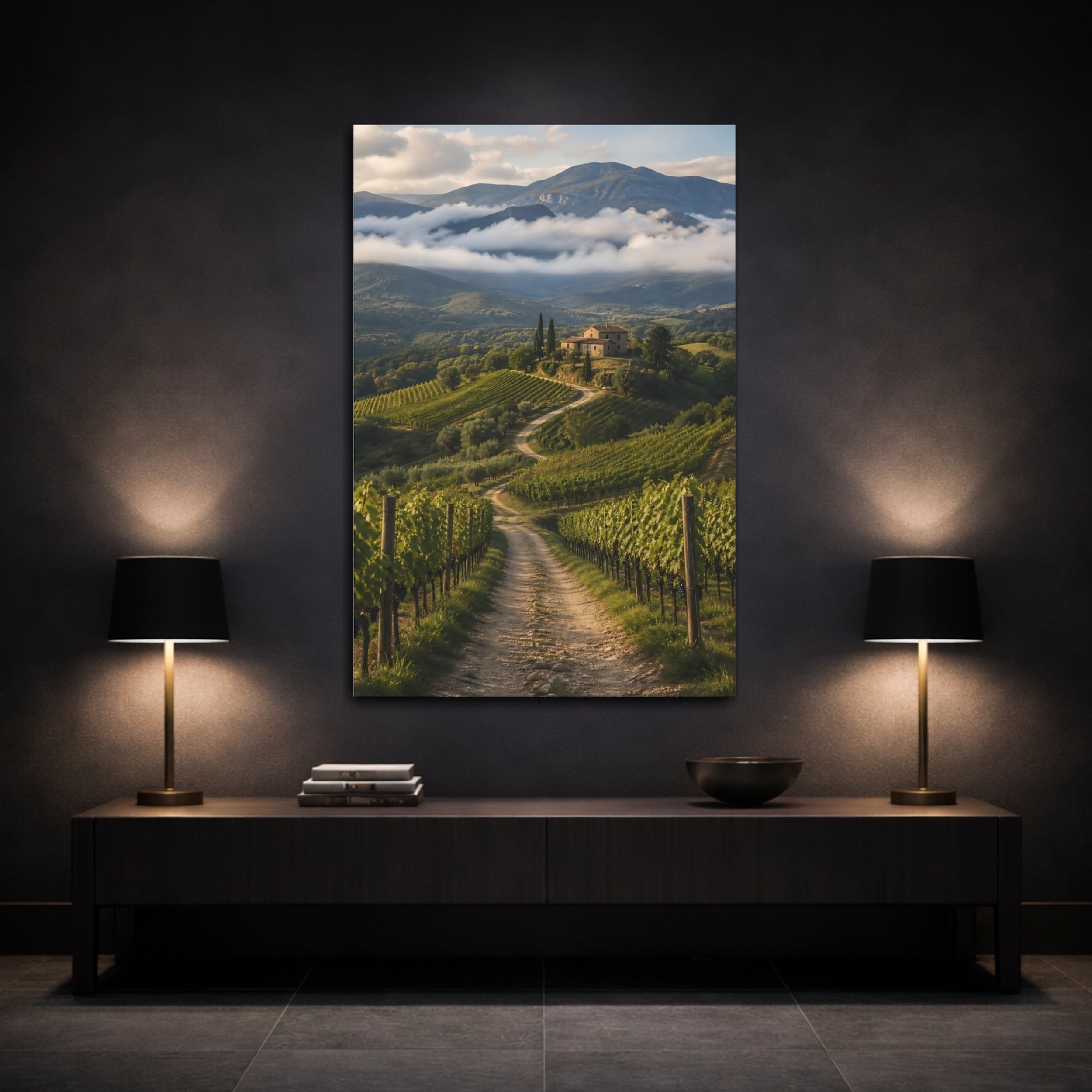Mockup 3. Nature Vineyard Green Landscape shown as stretched canvas wall art