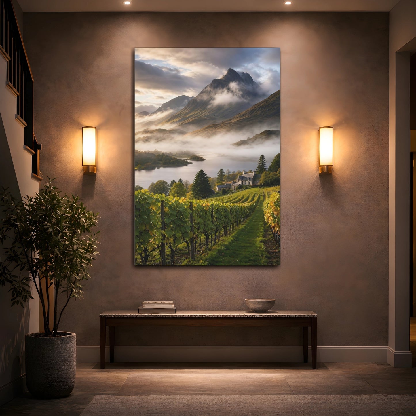 Mockup 2. Nature Vineyard Misty Vineyard shown as stretched canvas wall art