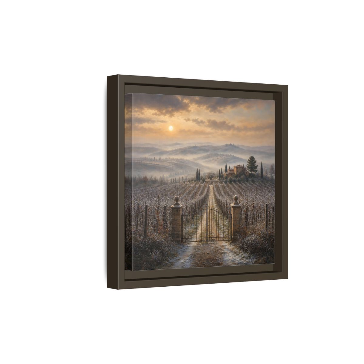 Side Mockup 20. Nature Vineyard Tuscan Vineyard Sunset shown as stretched canvas wall art