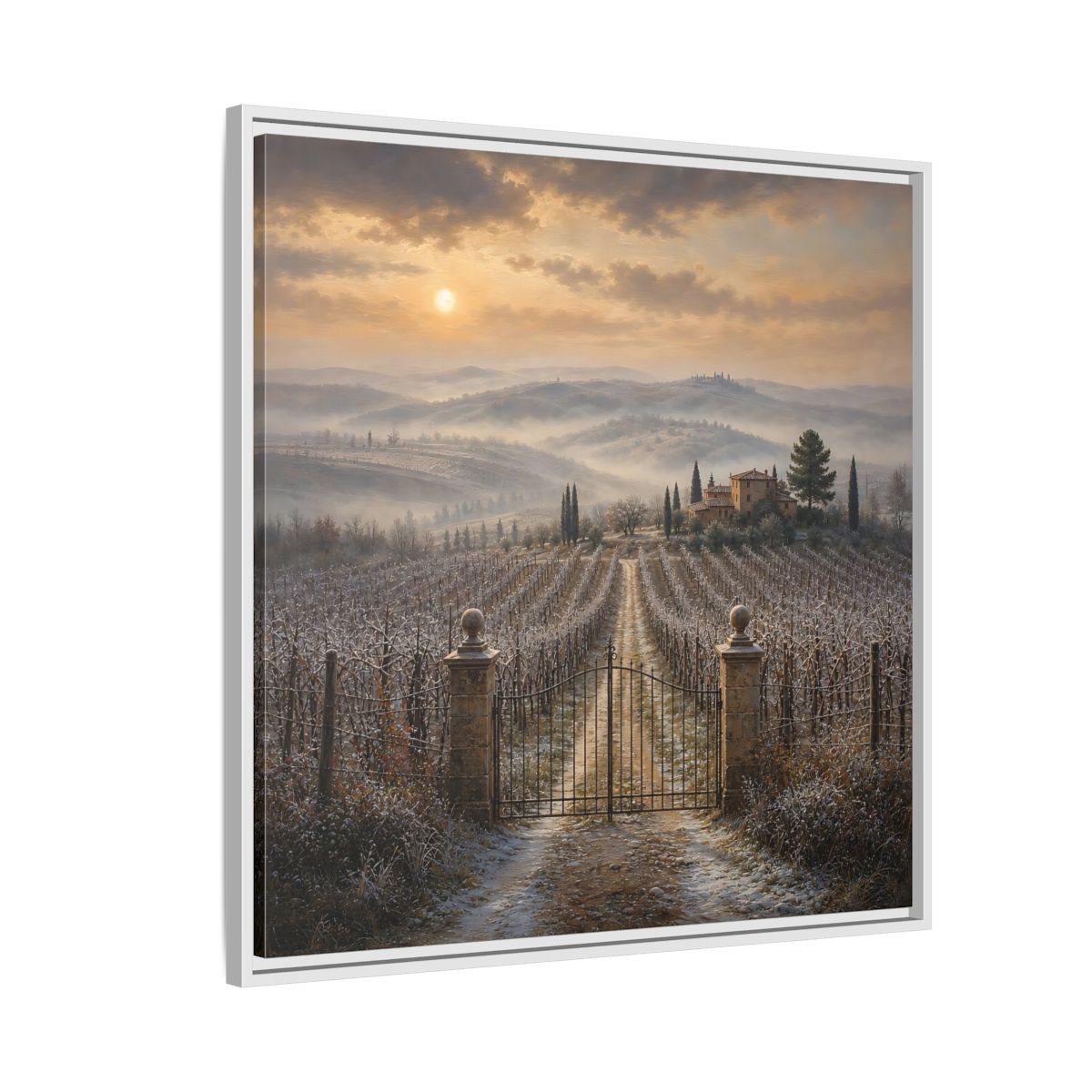 Side Mockup 7. Nature Vineyard Tuscan Vineyard Sunset shown as stretched canvas wall art