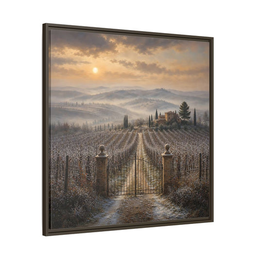 Main Mockup. Nature Vineyard Tuscan Vineyard Sunset shown as stretched canvas wall art