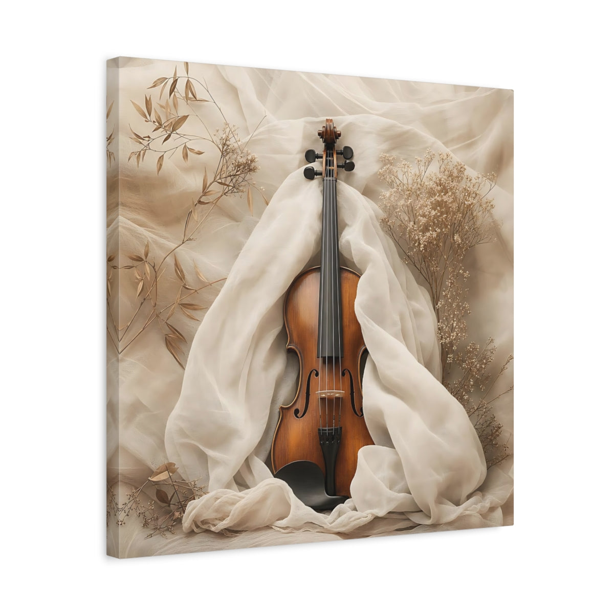 Side Mockup 5. Nature Violin Beige Violin shown as canvas print