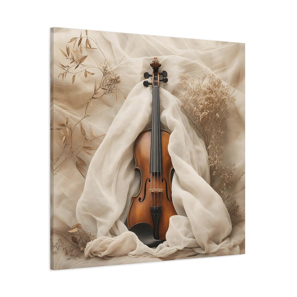 Side Mockup 1. Nature Violin Beige Violin shown as canvas print