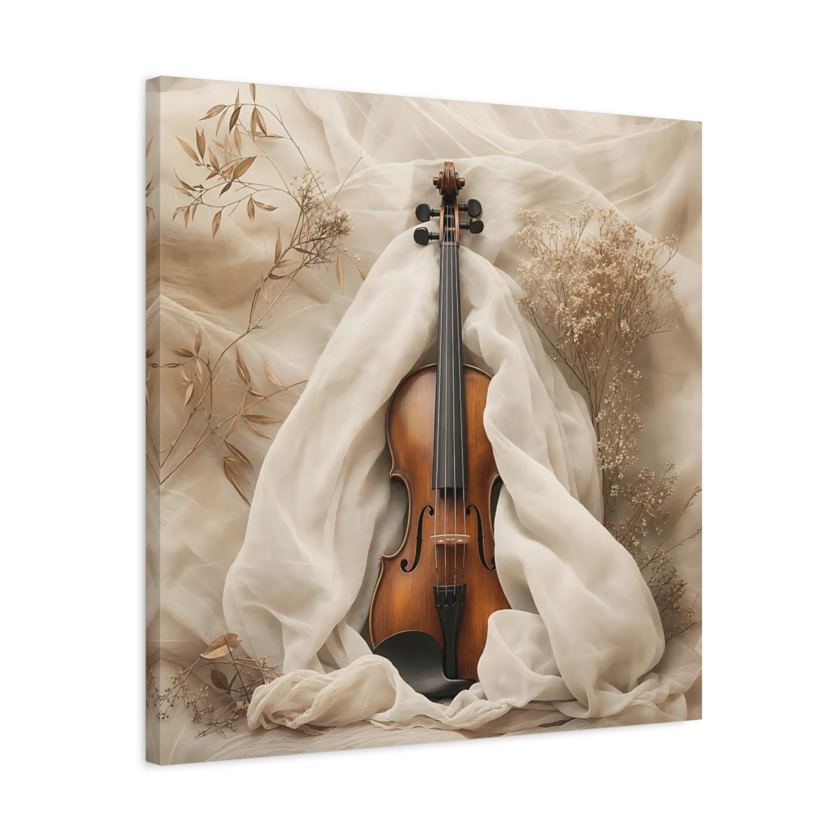 Side Mockup 4. Nature Violin Beige Violin shown as canvas print