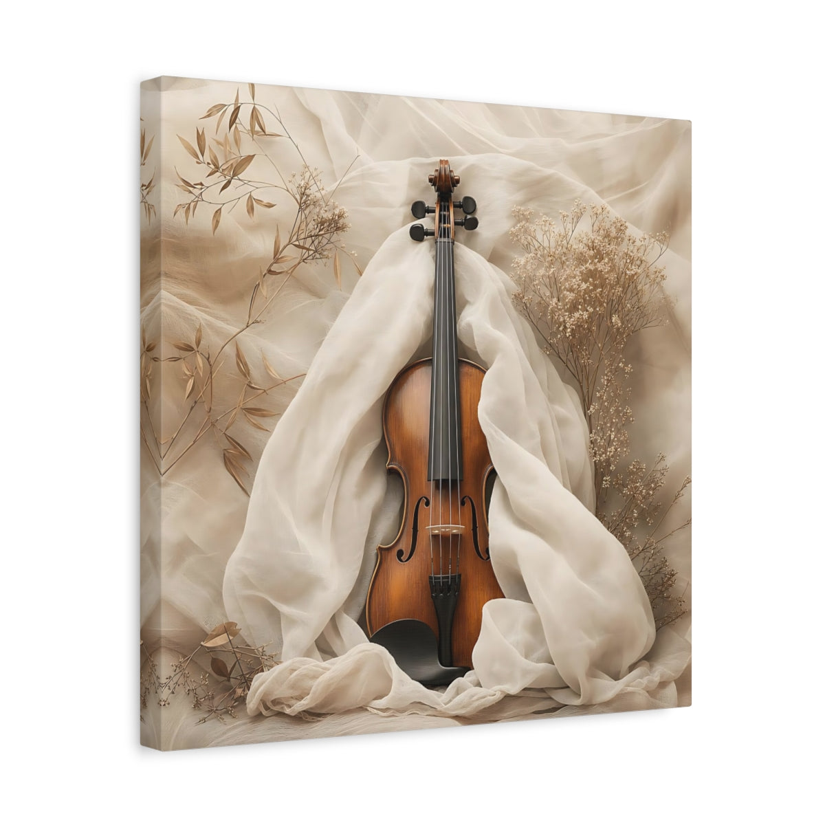 Side Mockup 6. Nature Violin Beige Violin shown as canvas print