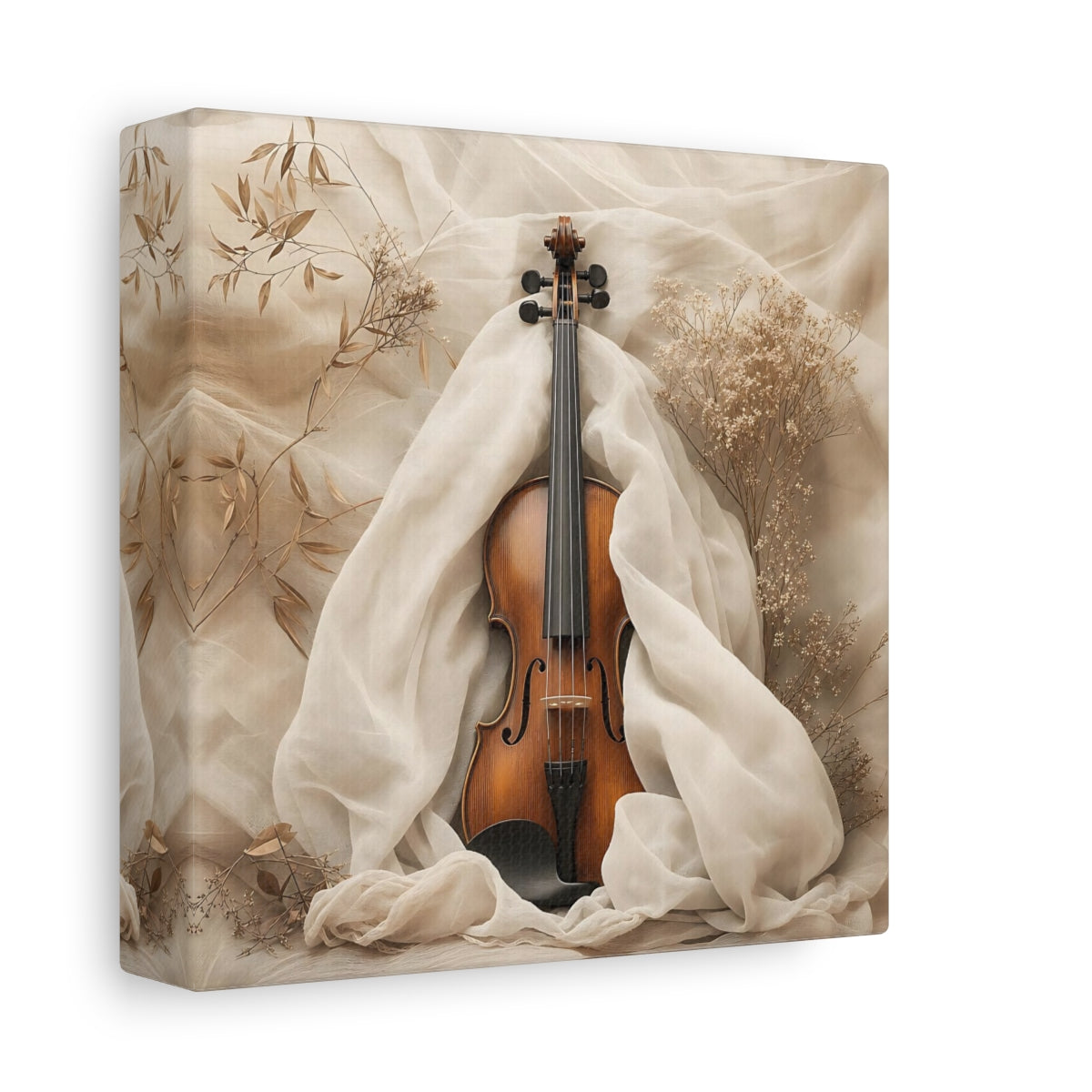 Side Mockup 2. Nature Violin Beige Violin shown as canvas print