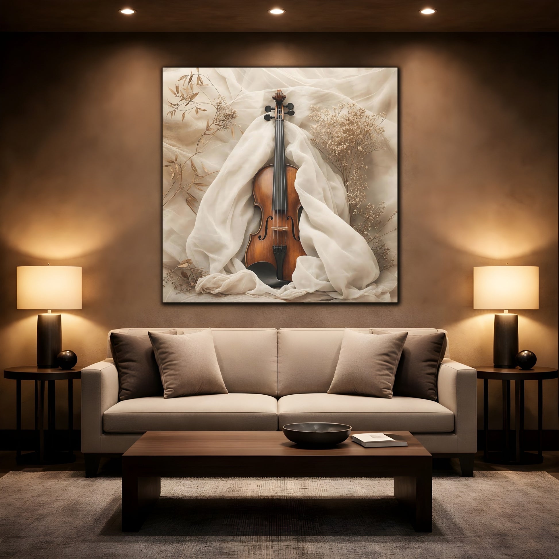 Mockup 2. Nature Violin Beige Violin shown as canvas print