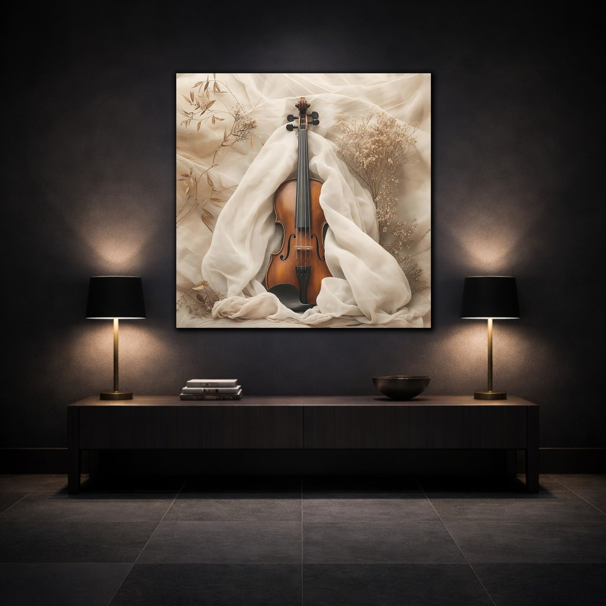 Mockup 3. Nature Violin Beige Violin shown as canvas print