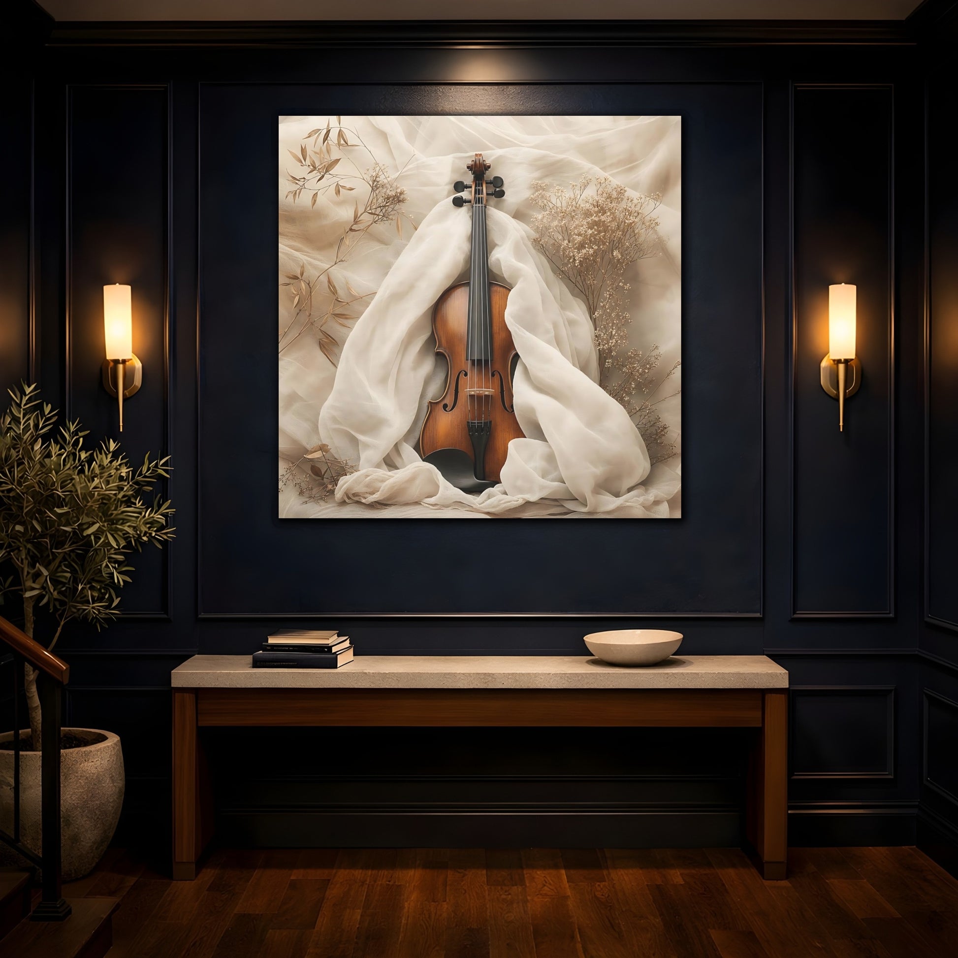 Mockup 4. Nature Violin Beige Violin shown as canvas print