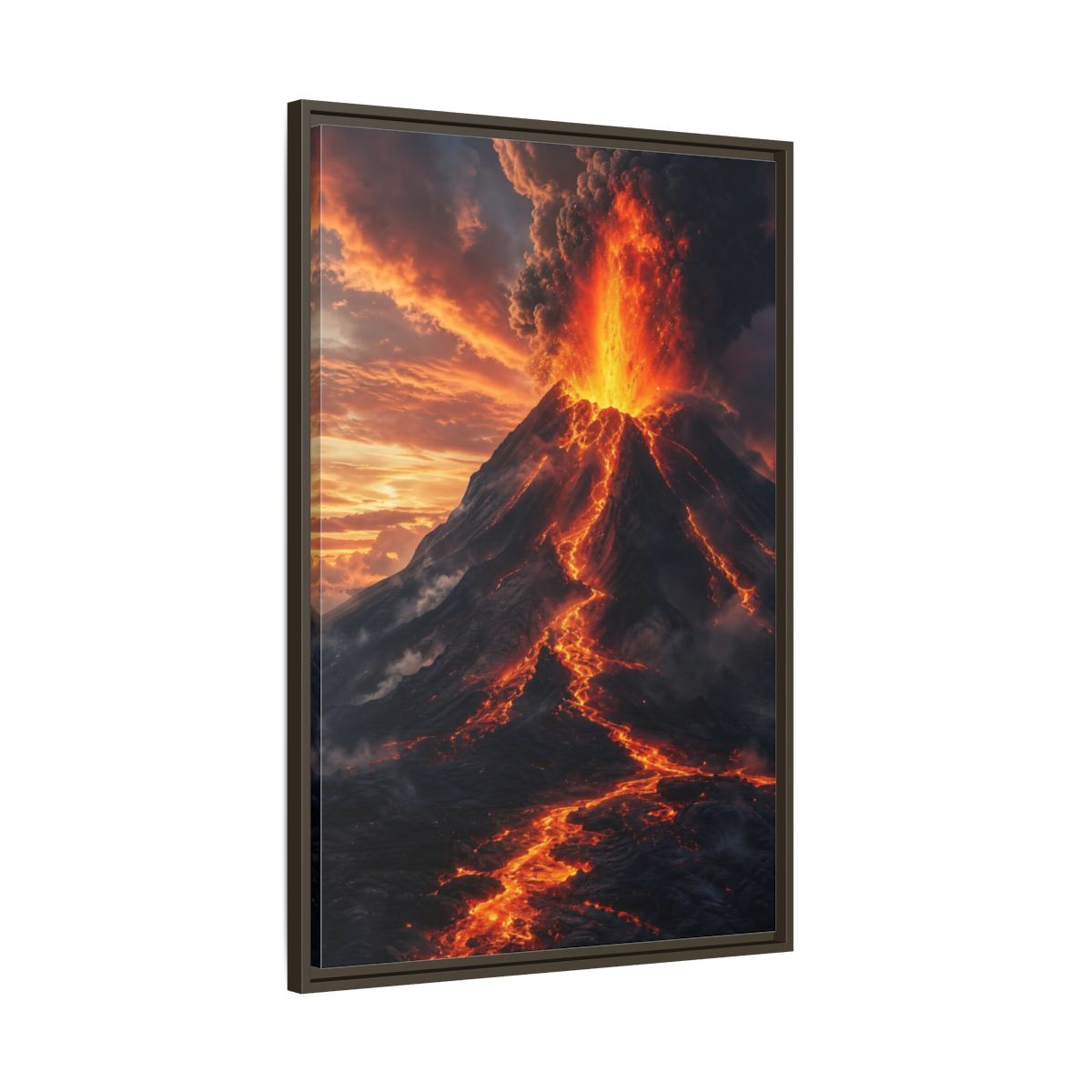 Nature Volcanic Eruption Fiery Volcano Framed Canvas Wall Art - Dramatic Living Room, Above Console Table shown as canvas wall art