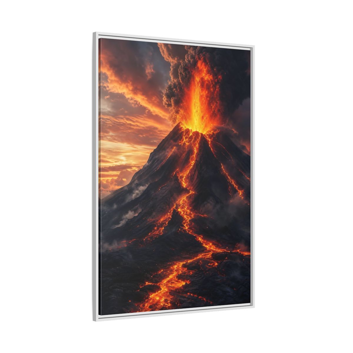 Nature Volcanic Eruption Fiery Volcano Framed Canvas Wall Art - Dramatic Living Room, Above Console Table shown as canvas wall art