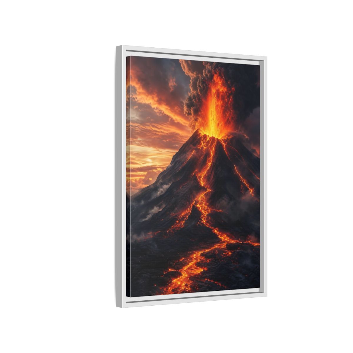 Nature Volcanic Eruption Fiery Volcano Framed Canvas Wall Art - Dramatic Living Room, Above Console Table shown as canvas wall art