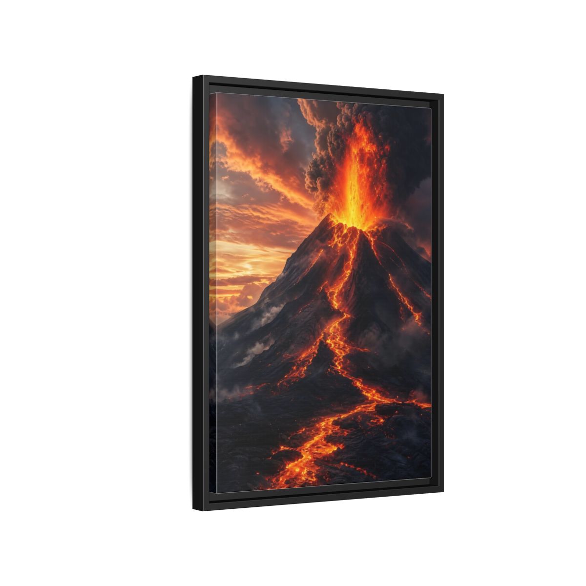 Nature Volcanic Eruption Fiery Volcano Framed Canvas Wall Art - Dramatic Living Room, Above Console Table shown as canvas wall art