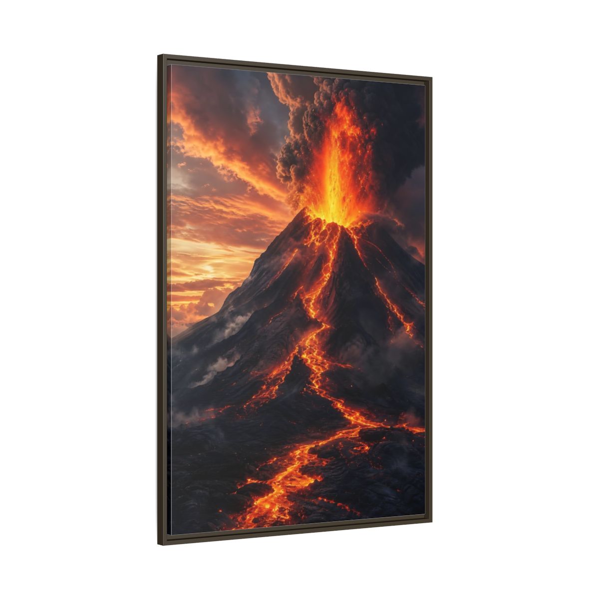 Nature Volcanic Eruption Fiery Volcano Framed Canvas Wall Art - Dramatic Living Room, Above Console Table shown as canvas wall art