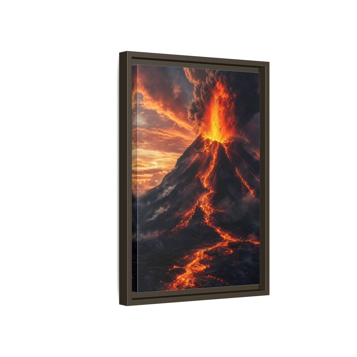 Nature Volcanic Eruption Fiery Volcano Framed Canvas Wall Art - Dramatic Living Room, Above Console Table shown as canvas wall art