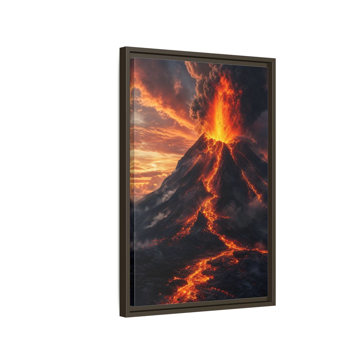Nature Volcanic Eruption Fiery Volcano Framed Canvas Wall Art - Dramatic Living Room, Above Console Table shown as canvas wall art
