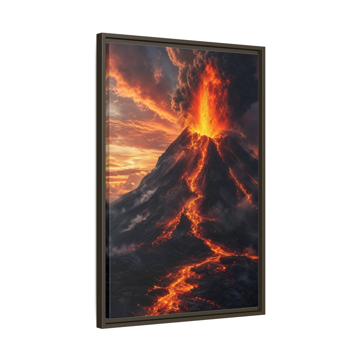 Nature Volcanic Eruption Fiery Volcano Framed Canvas Wall Art - Dramatic Living Room, Above Console Table shown as canvas wall art