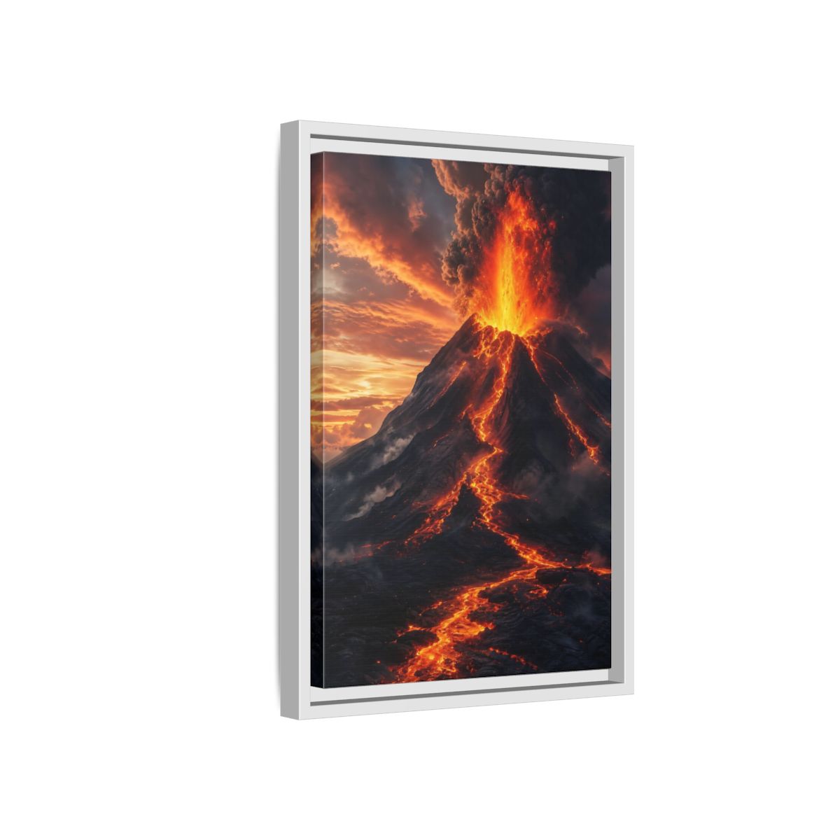 Nature Volcanic Eruption Fiery Volcano Framed Canvas Wall Art - Dramatic Living Room, Above Console Table shown as canvas wall art