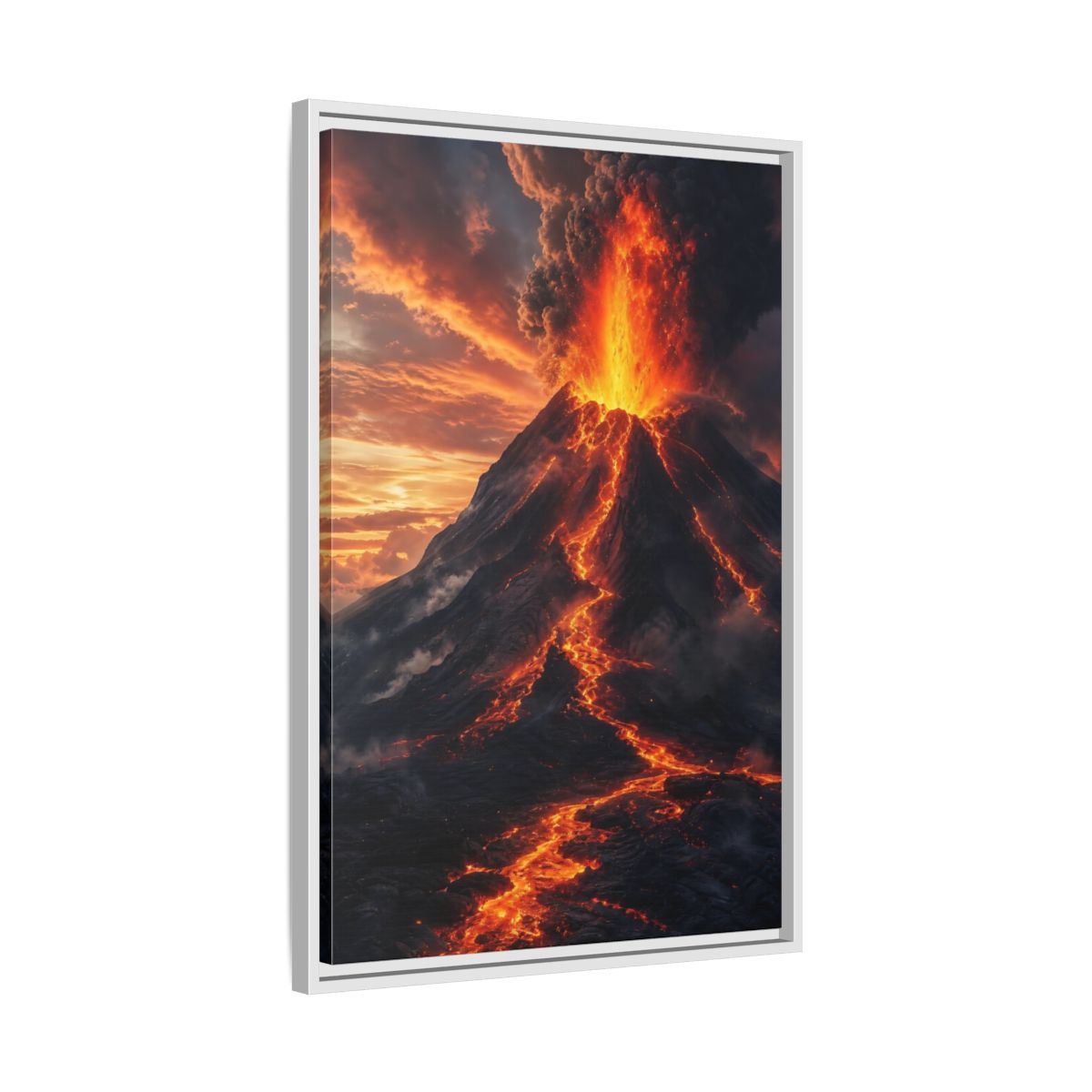 Nature Volcanic Eruption Fiery Volcano Framed Canvas Wall Art - Dramatic Living Room, Above Console Table shown as canvas wall art