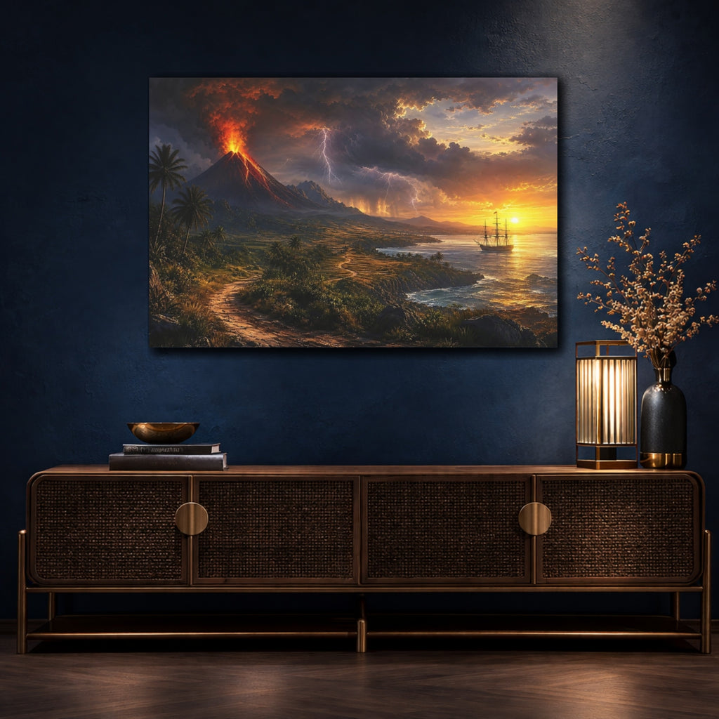 Mockup 4. Nature Volcano Eruption Volcanic Sunset shown as stretched canvas wall art