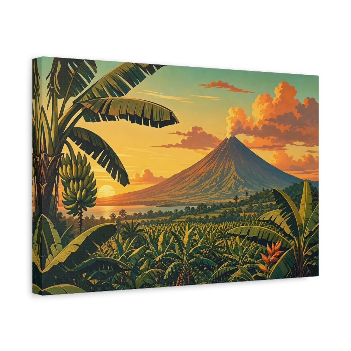 Side Mockup 4. Nature Volcano Orange Green Volcano shown as stretched canvas wall art
