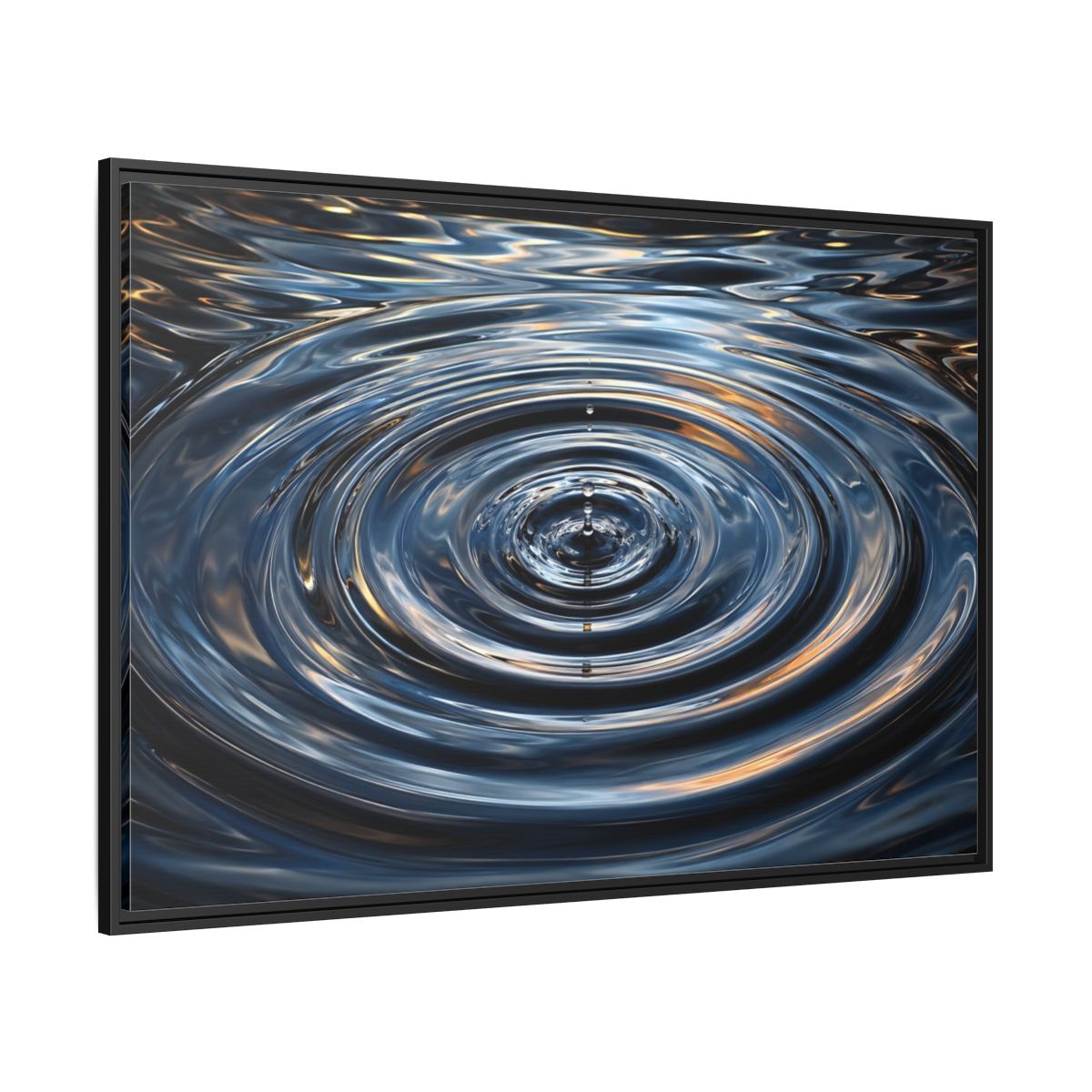 Side Mockup 12. Nature Water Drop Blue And Gold shown as stretched canvas wall art
