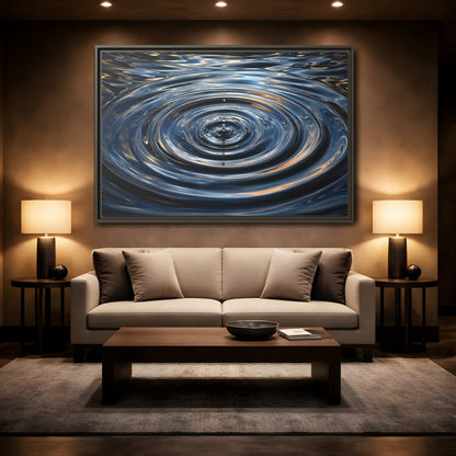 Mockup 2. Nature Water Drop Blue And Gold shown as stretched canvas wall art