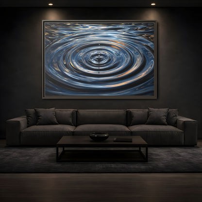 Mockup 3. Nature Water Drop Blue And Gold shown as stretched canvas wall art