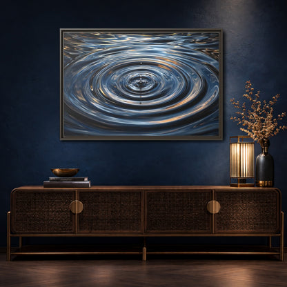 Mockup 4. Nature Water Drop Blue And Gold shown as stretched canvas wall art