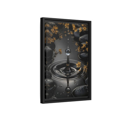 Side Mockup 6. Nature Water Droplet Black Gold Water shown as stretched canvas wall art