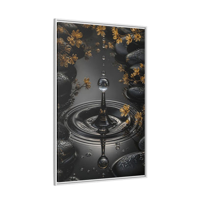 Side Mockup 7. Nature Water Droplet Black Gold Water shown as stretched canvas wall art