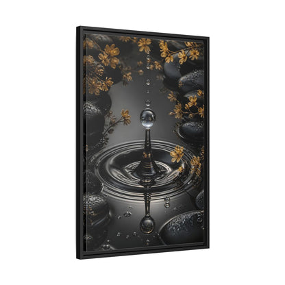 Side Mockup 14. Nature Water Droplet Black Gold Water shown as stretched canvas wall art