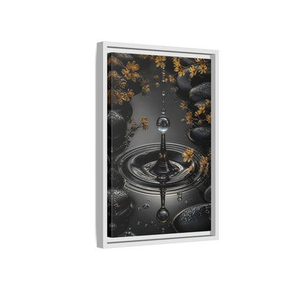 Side Mockup 4. Nature Water Droplet Black Gold Water shown as stretched canvas wall art