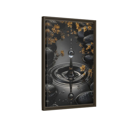 Side Mockup 2. Nature Water Droplet Black Gold Water shown as stretched canvas wall art