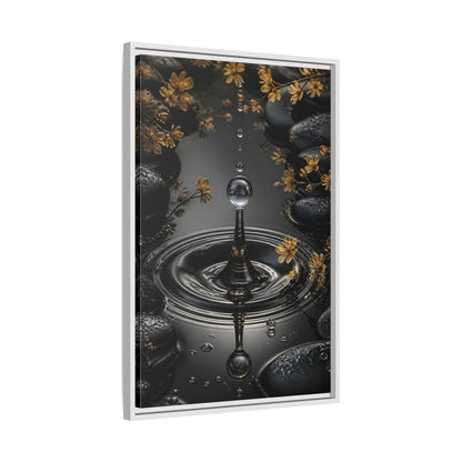 Side Mockup 10. Nature Water Droplet Black Gold Water shown as stretched canvas wall art