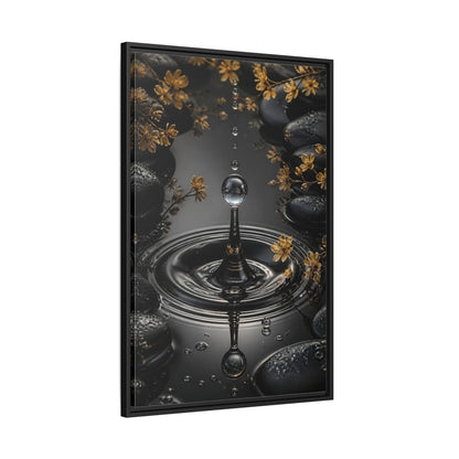 Side Mockup 13. Nature Water Droplet Black Gold Water shown as stretched canvas wall art