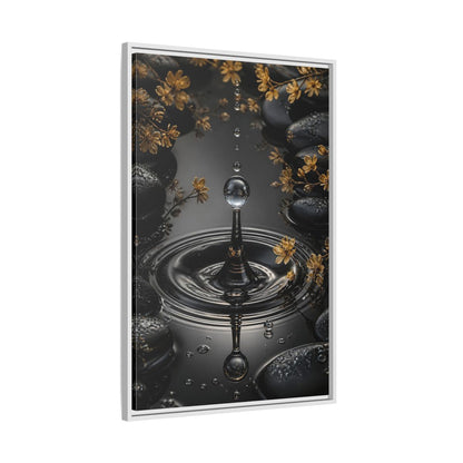 Side Mockup 9. Nature Water Droplet Black Gold Water shown as stretched canvas wall art